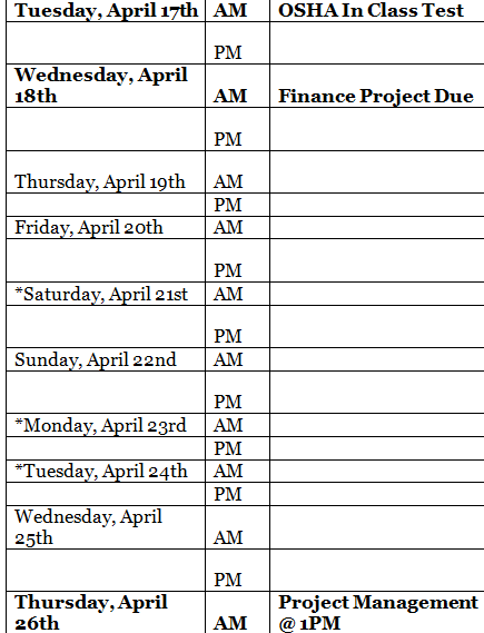 Alexis Chateau Study Plan Major Events